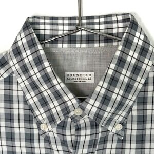 Brunello Cucinelli Large Green Plaid Cotton Linen Button Down Shirt Italy